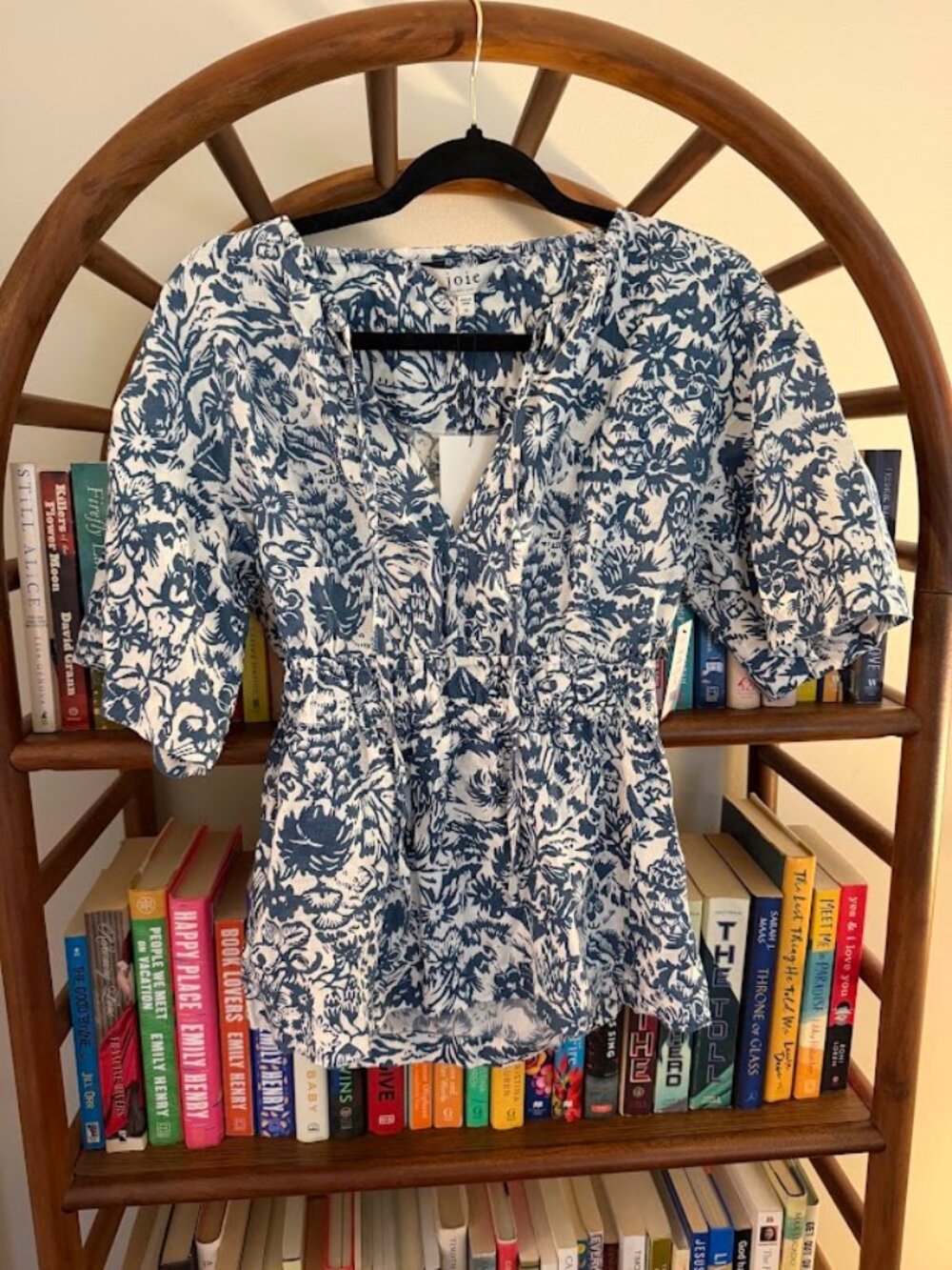 NWT Joie Blue & Ivory Floral Peplum Blouse | Open Back | Size XS